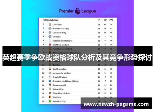 英超赛季争欧战资格球队分析及其竞争形势探讨